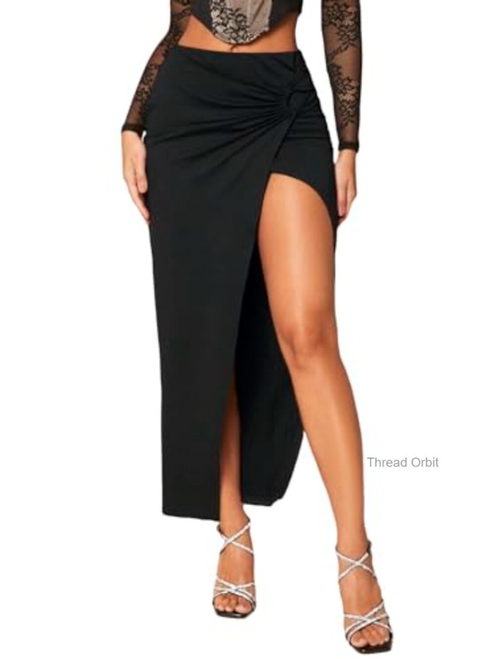 Women's High Slit Maxi Skirt - High Waisted Asymmetrical Long Skirt with Twist